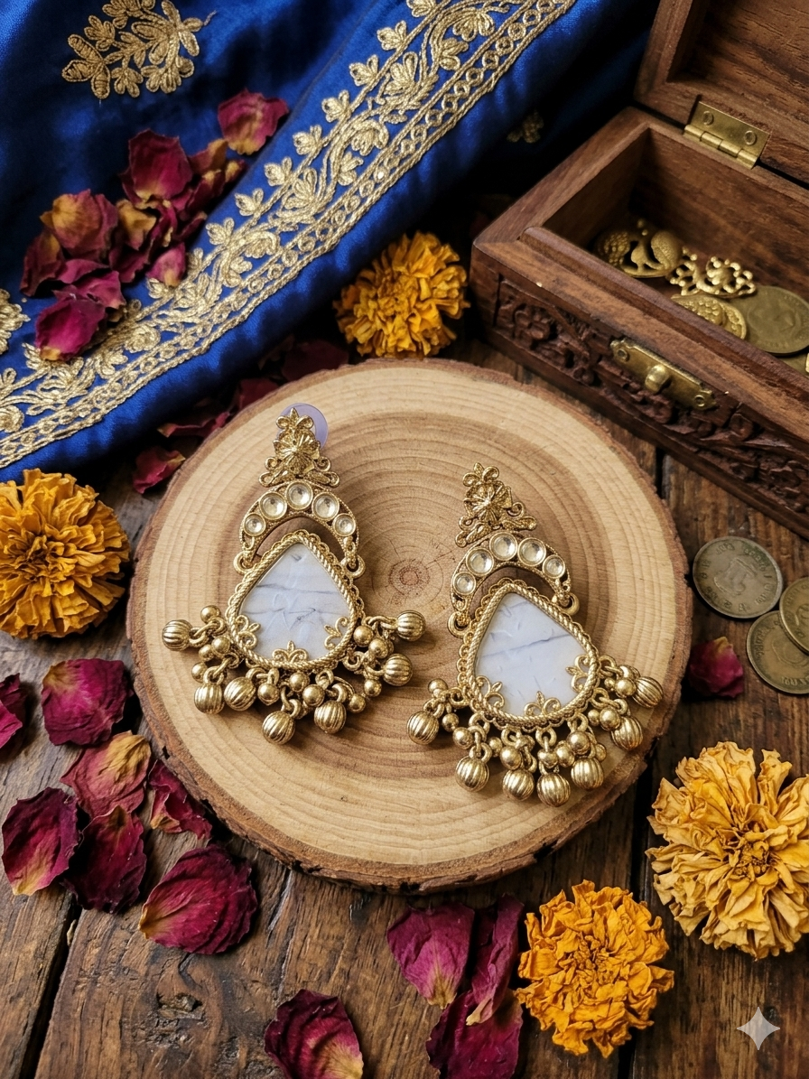 Antique Pearl Chandbali Earrings