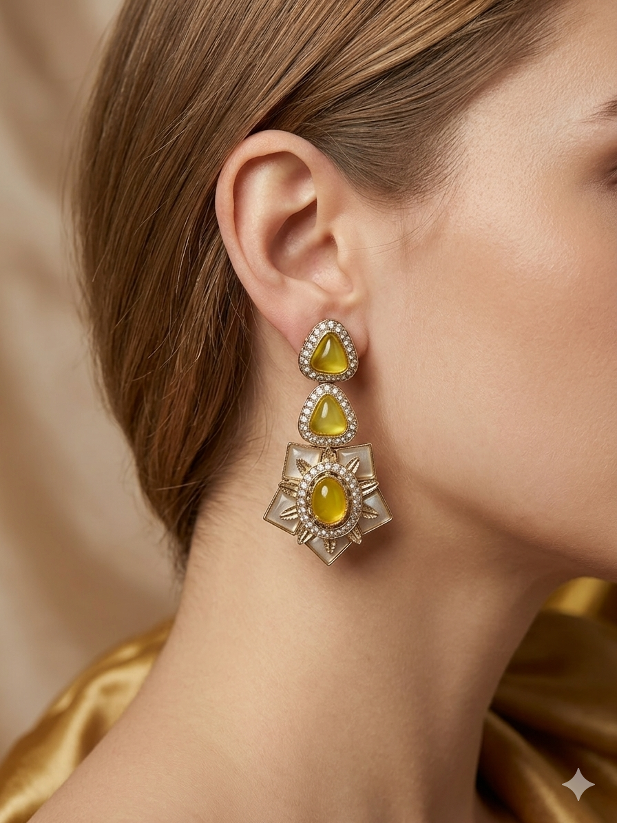 Triangle Lotus Drop Earrings