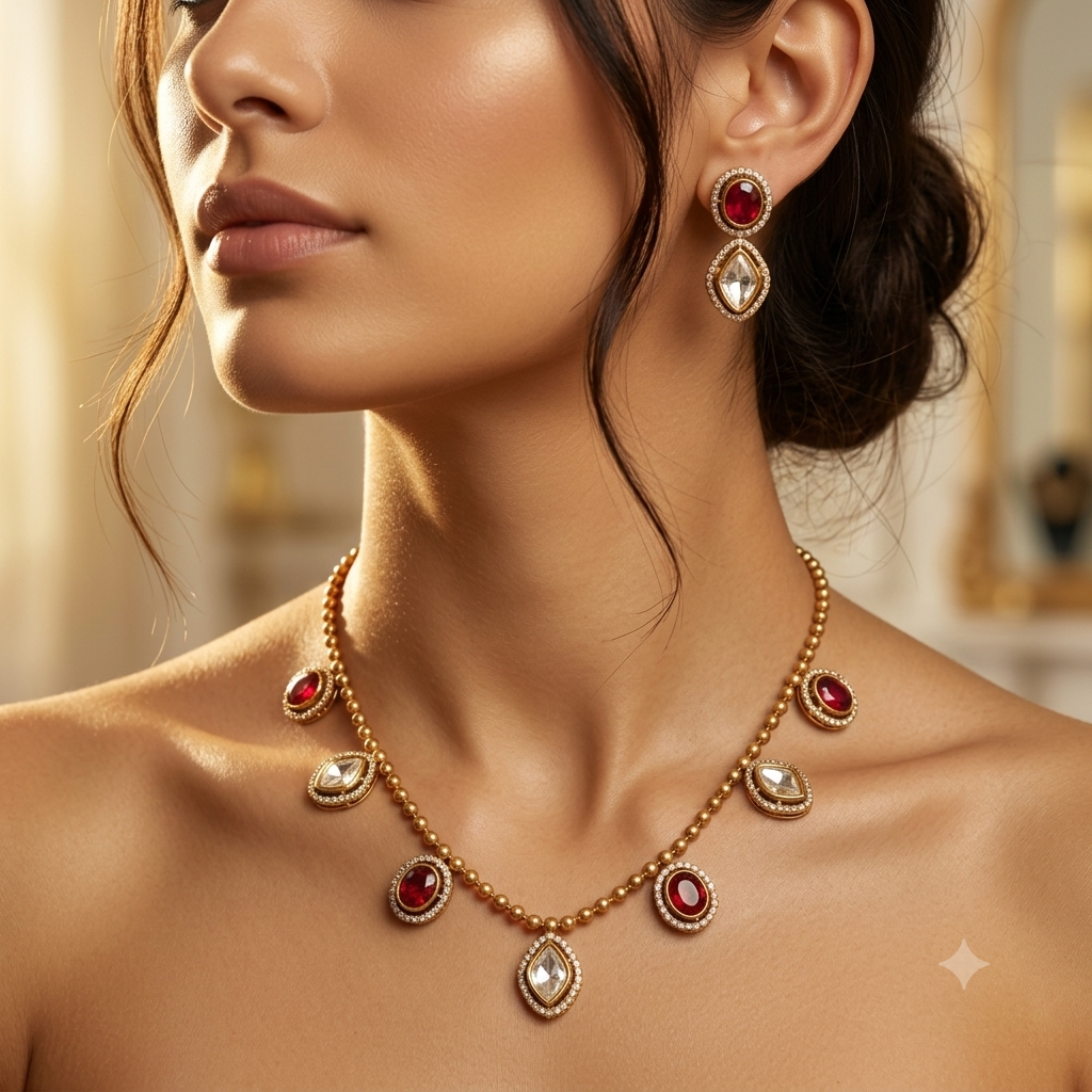 Ruhani Ruby Kundan Necklace Set