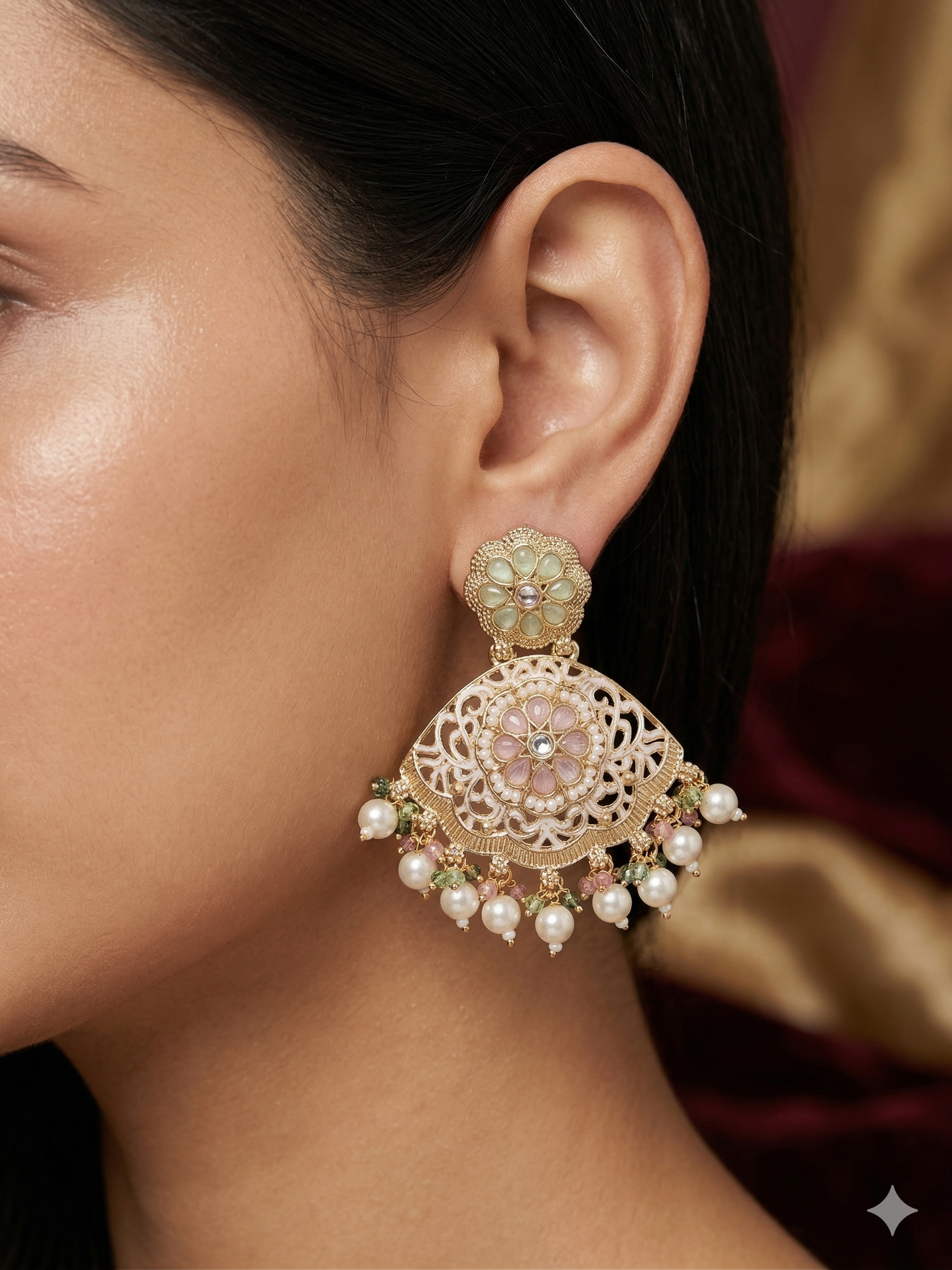 Floral Fan Pearl Earrings