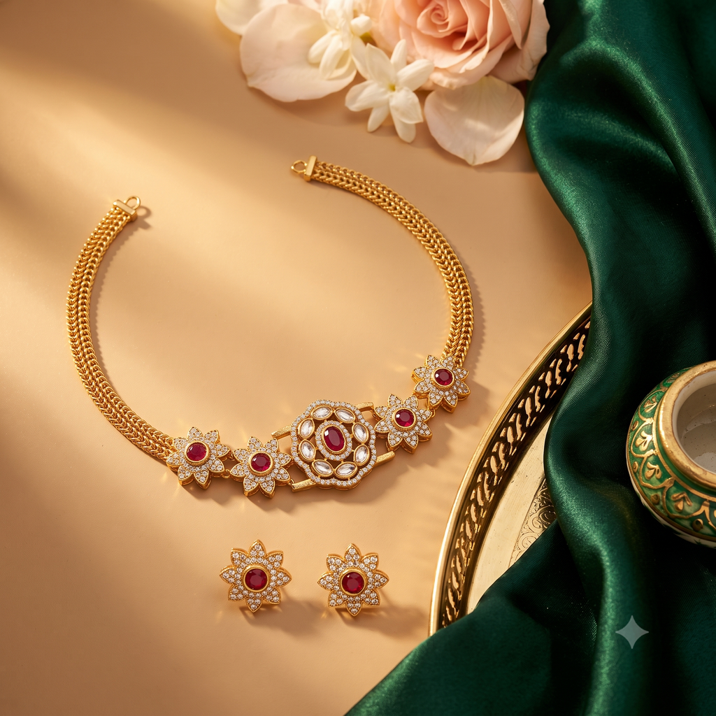 Ruby Floral Kundan Choker Set