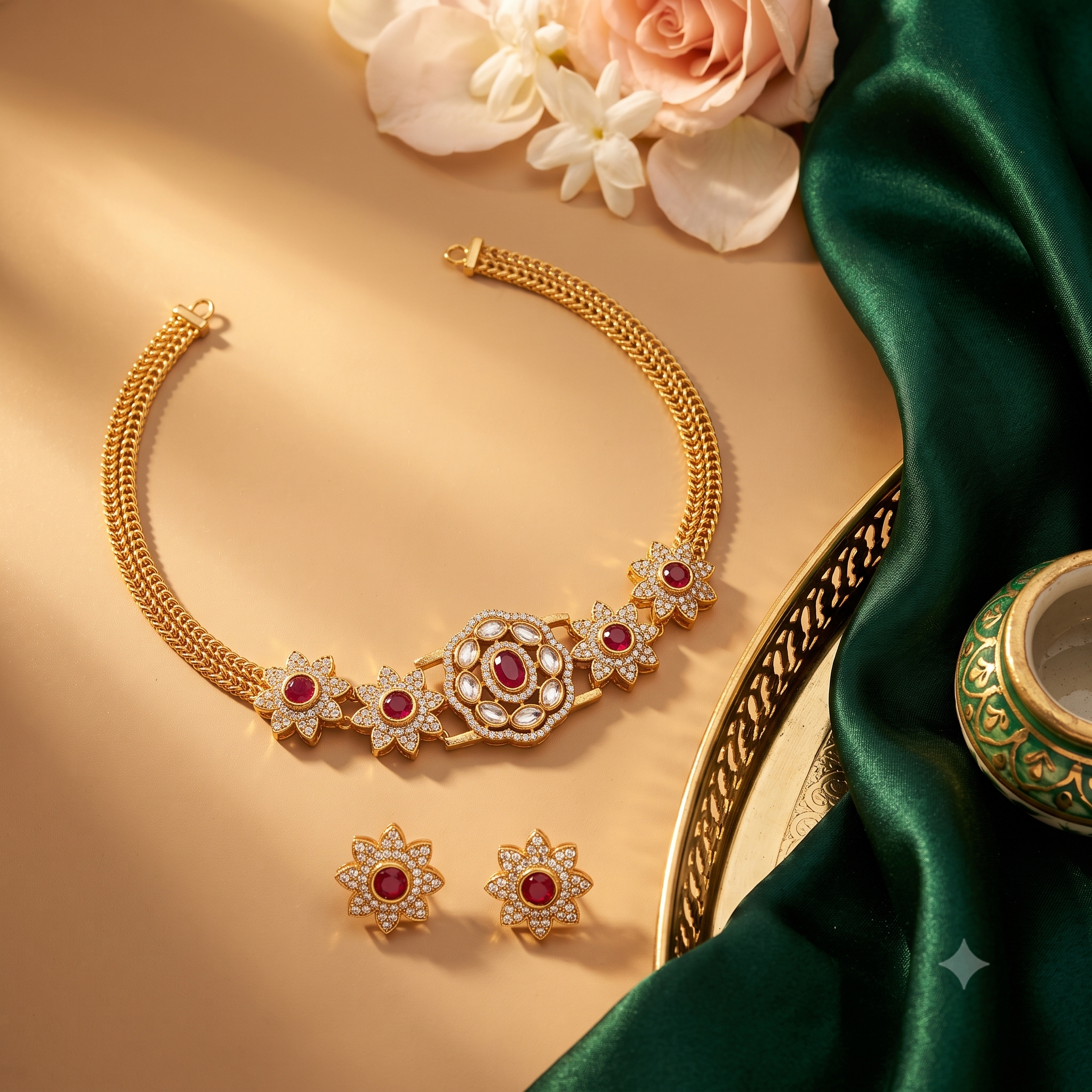 Ruby Floral Kundan Choker Set