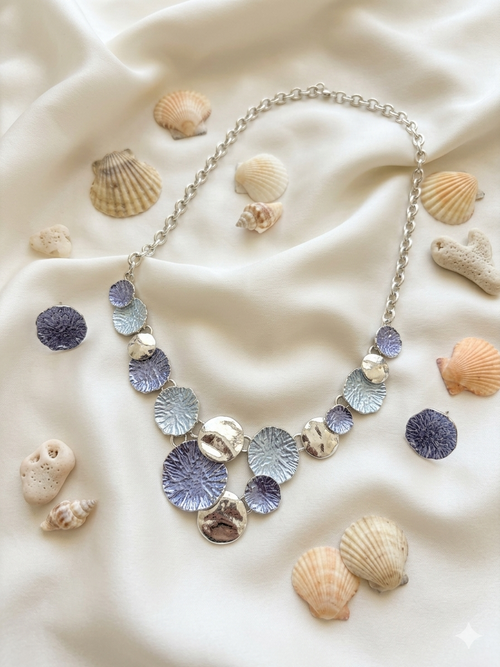 Blue Ripple Disc Necklace Set