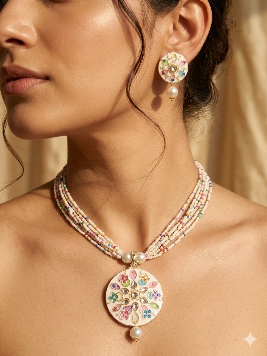 Pastel Rangoli Pearl Necklace Set