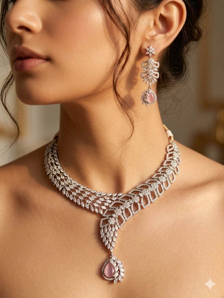 AD Pink Veil Necklace Set