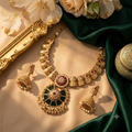 Rajwada Green Ruby Necklace Set