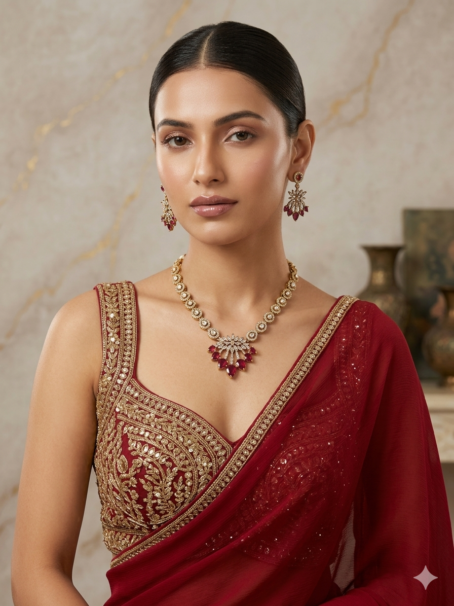 Ruby Cut Diamond Necklace Set