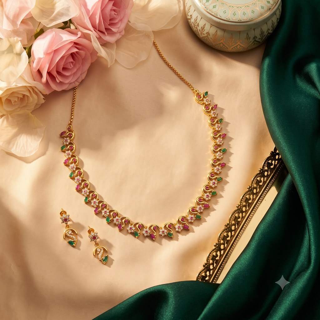 Rang Meena Leaf Necklace