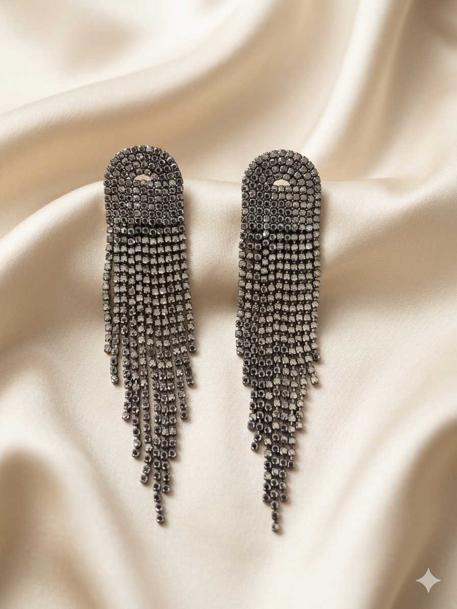 Crystal Fringe Black Earrings