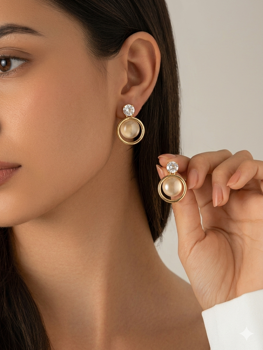 Pearl Circle Stud Earrings