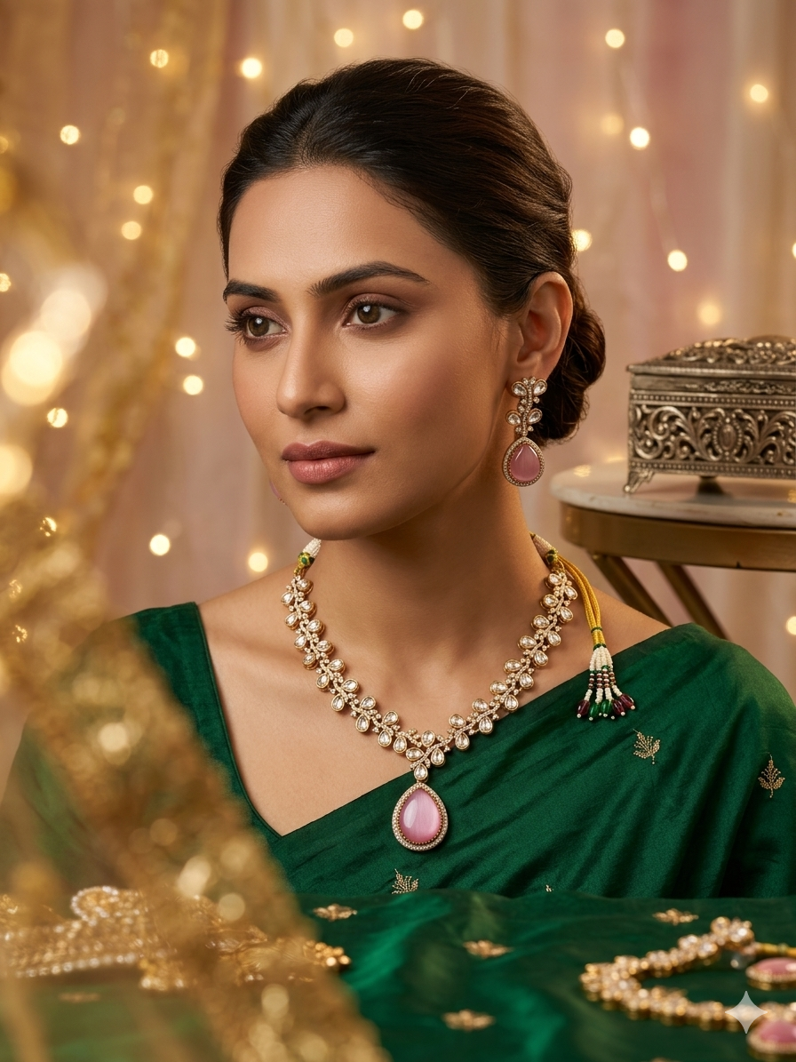 Gulabi Tara Kundan Necklace Set