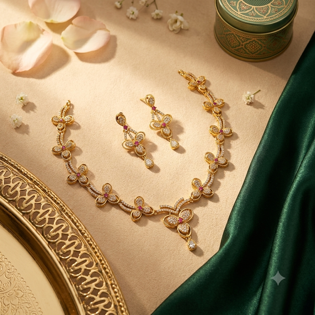 Aarya Butterfly CZ Necklace Set