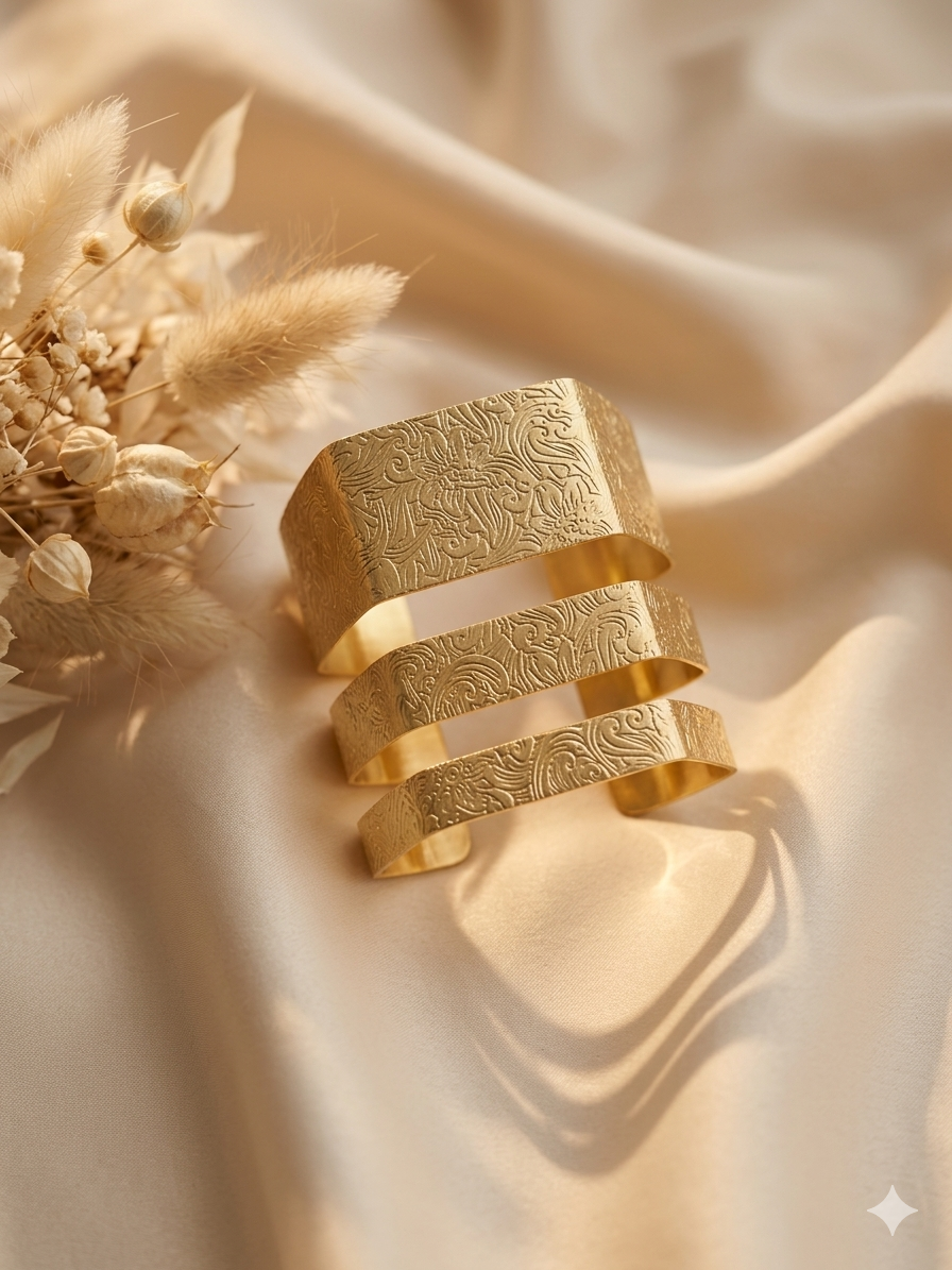 Gold Engraved Cuff Bracelet