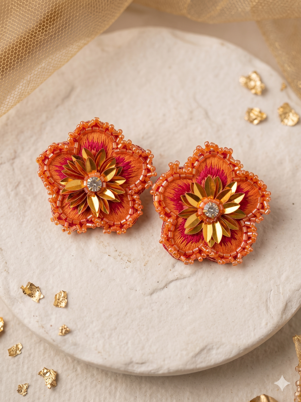 Orange Floral Statement Earrings