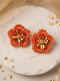 Orange Floral Statement Earrings