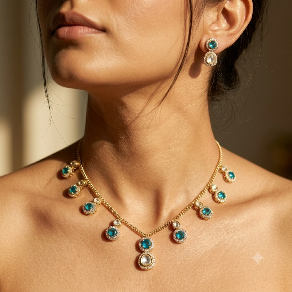 Turquoise Kundan Charm Necklace Set