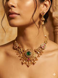 Rajwada Emerald Antique Necklace Set