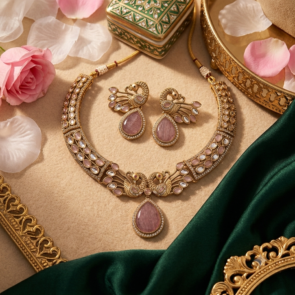 Mayura Rose Kundan Necklace Set