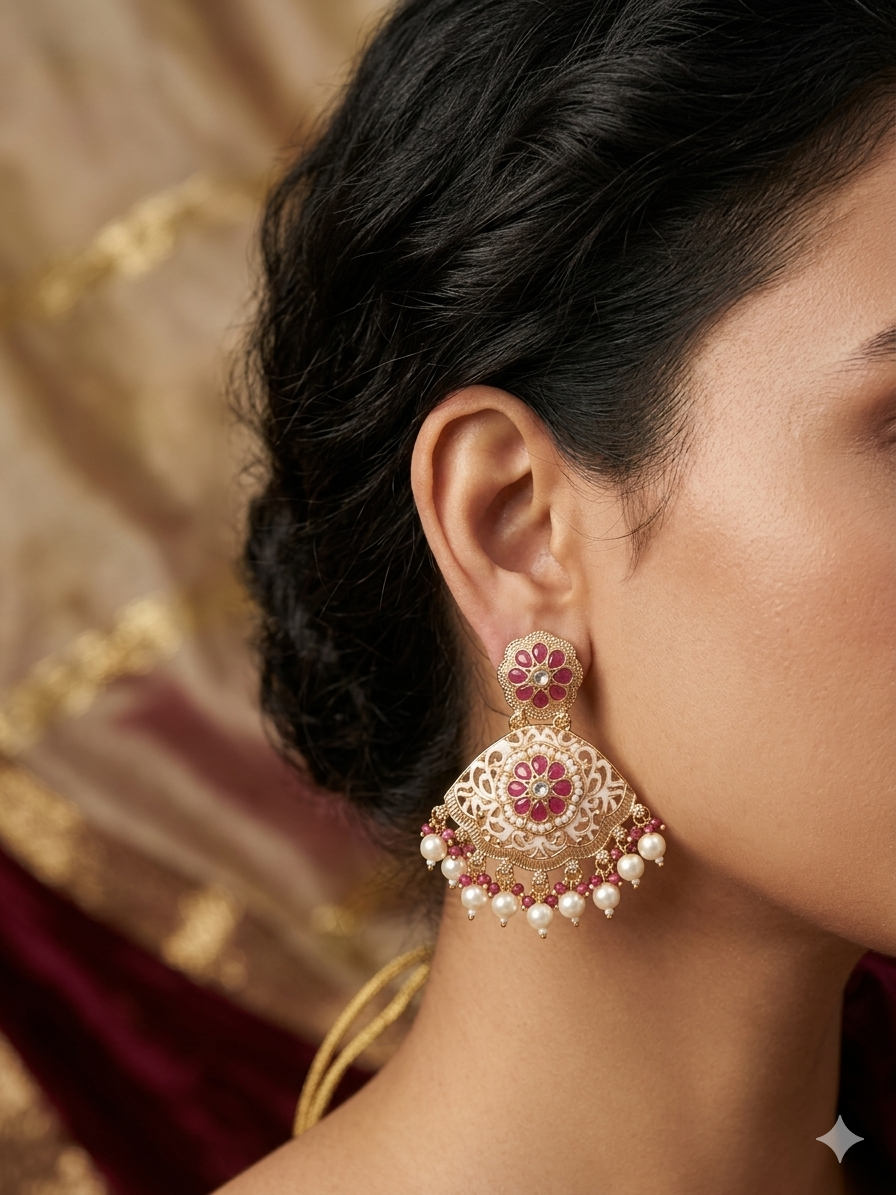 Floral Fan Pearl Earrings