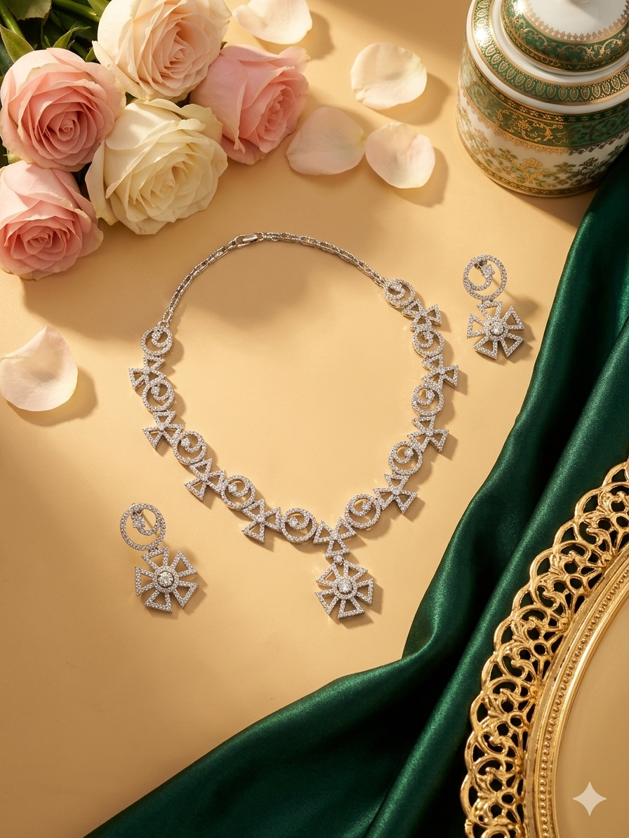 The Geometric American Diamond Necklace Set