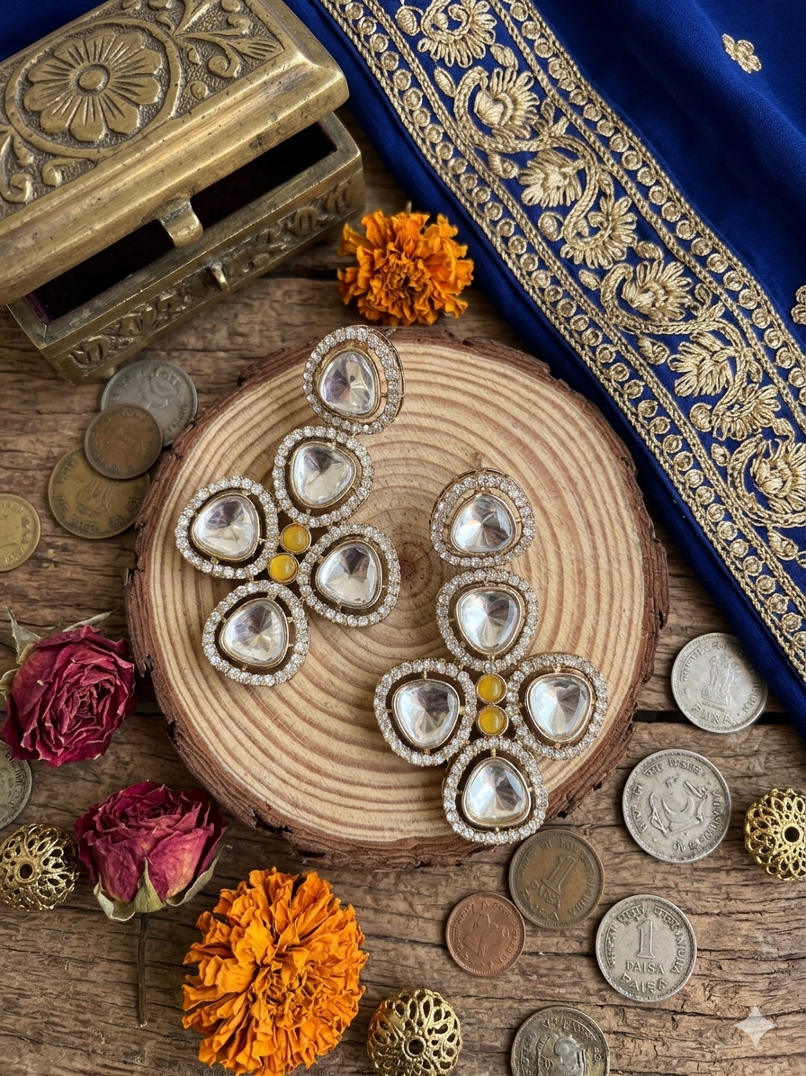 Kundan Cluster Yellow Statement Earrings