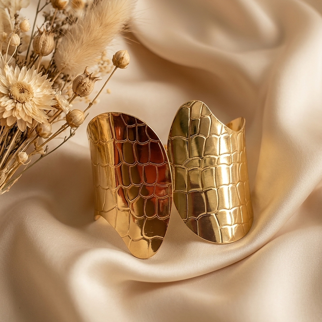 Aurelia Croc Texture Gold Cuff Bracelet