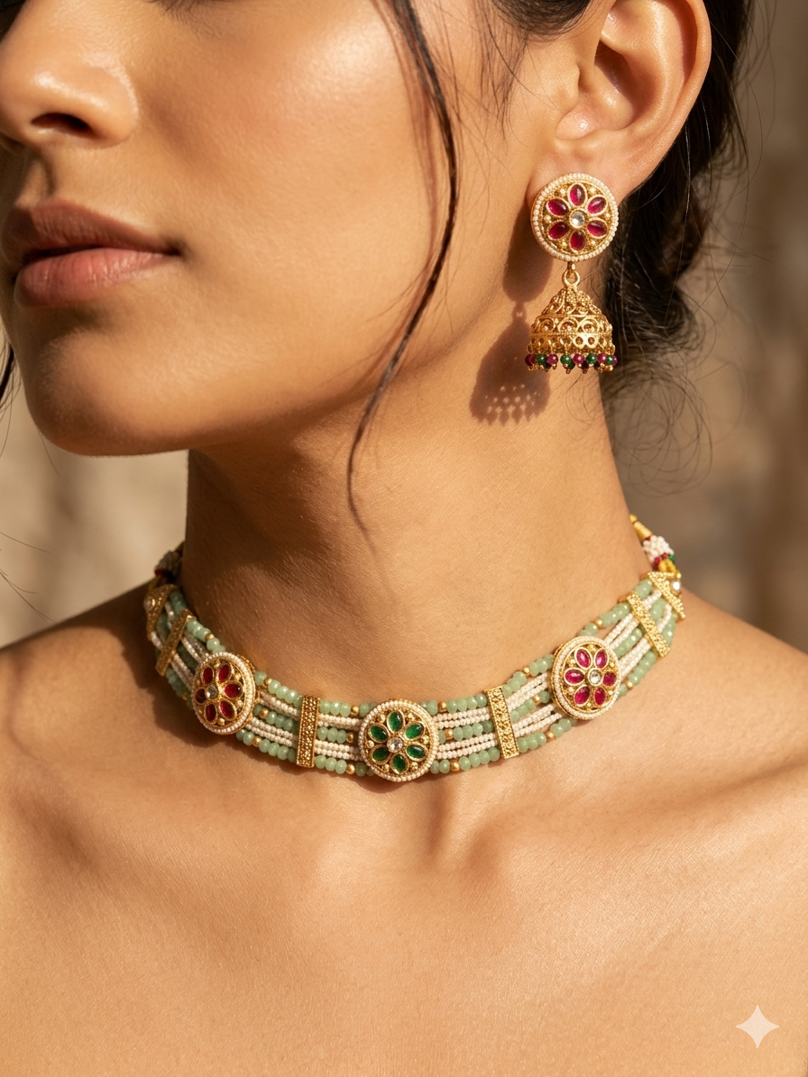 Pastel Phool Meenakari Choker Set