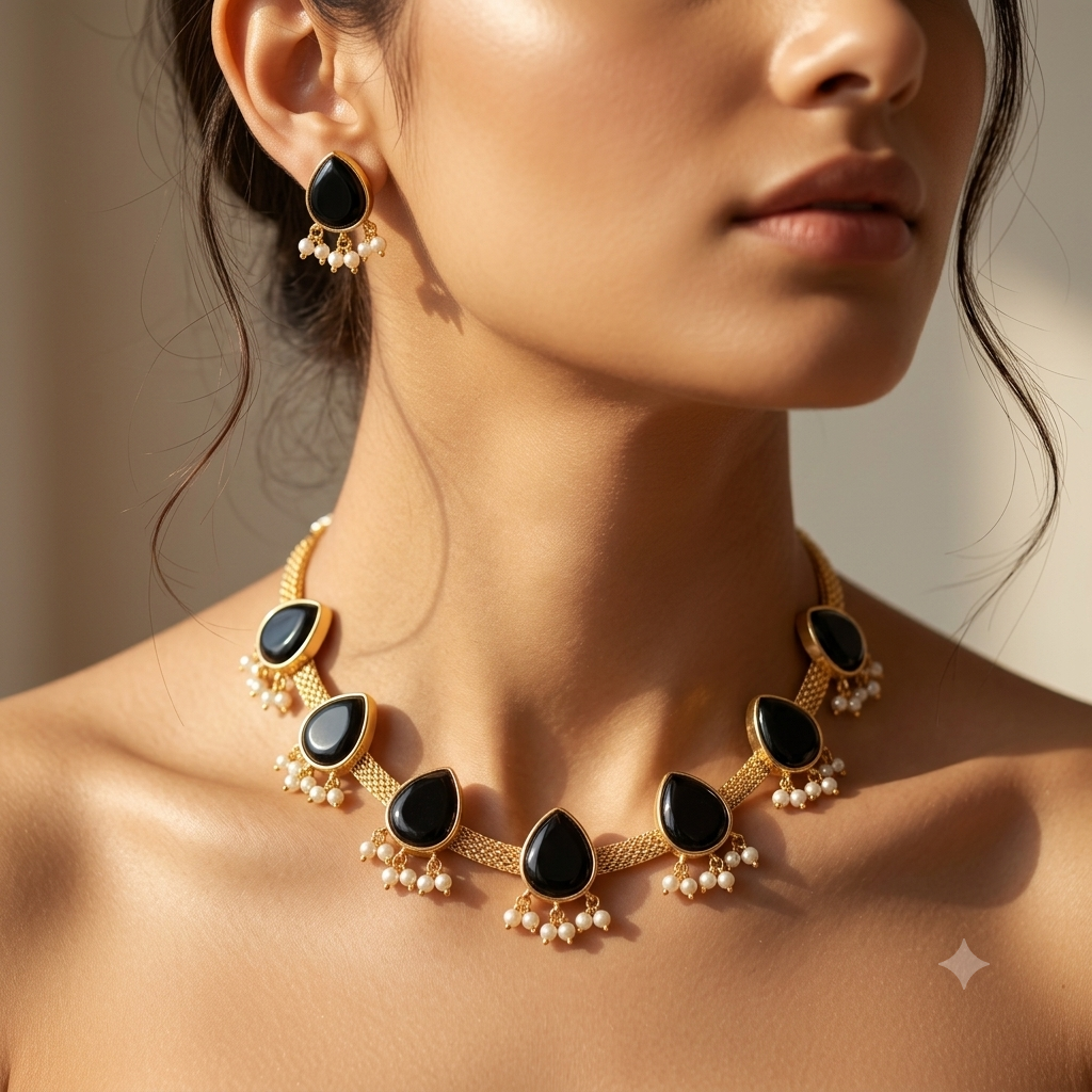 Brass Teardrop Necklace Set