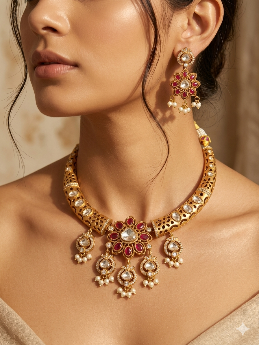 Royal Pushpa Kundan Hasli Necklace Set