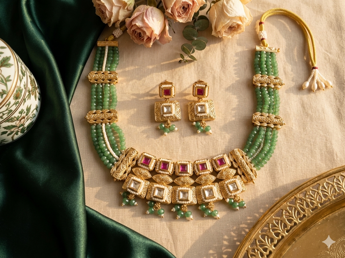 Emerald Rajkumari Kundan Choker Set