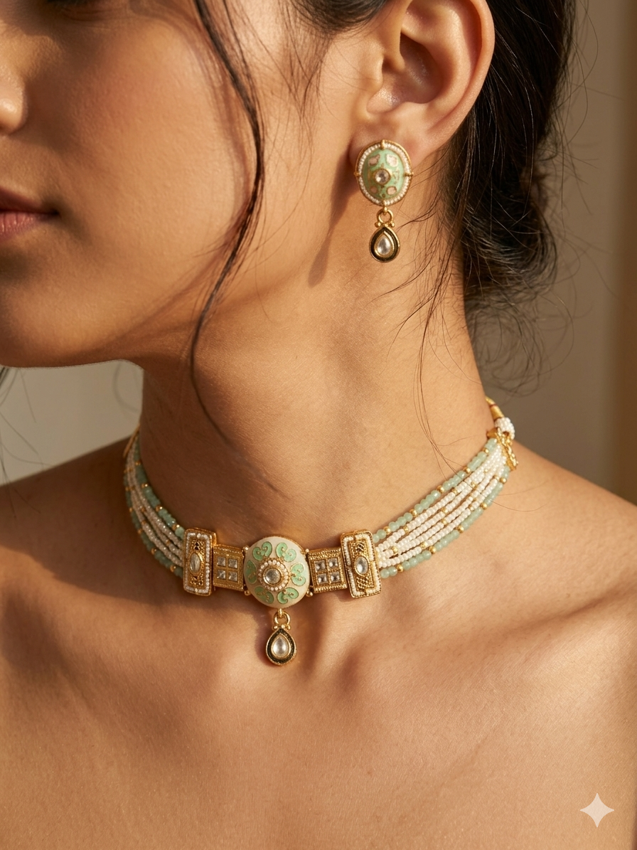 Auralis Pastel Meenakari Pearl Necklace Set