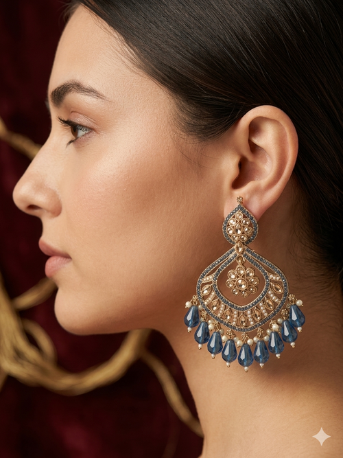 Blue Chandbali Statement Earrings