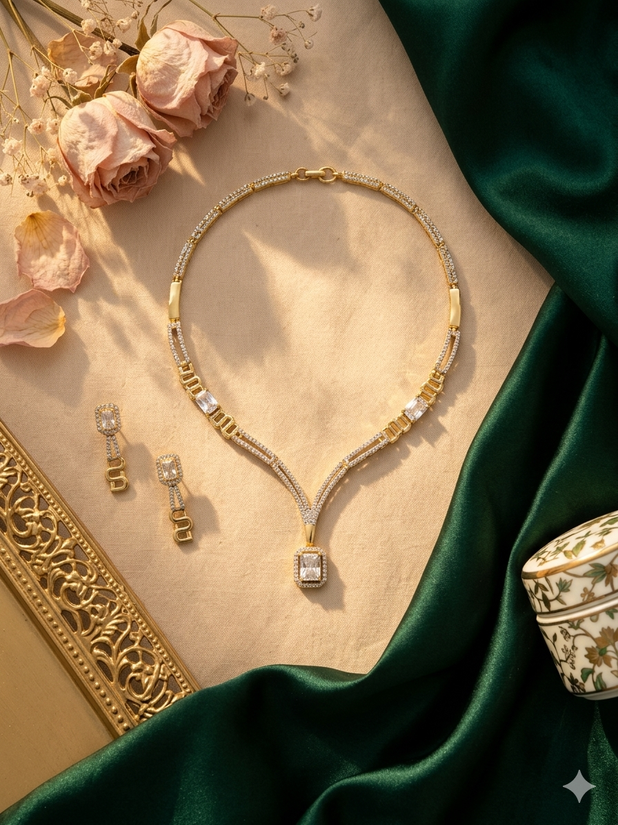 Celeste Solitaire Diamond Necklace Set