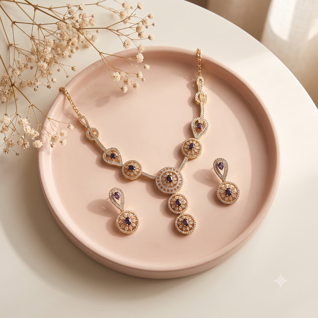 Royal Midnight Floral AD Necklace Set