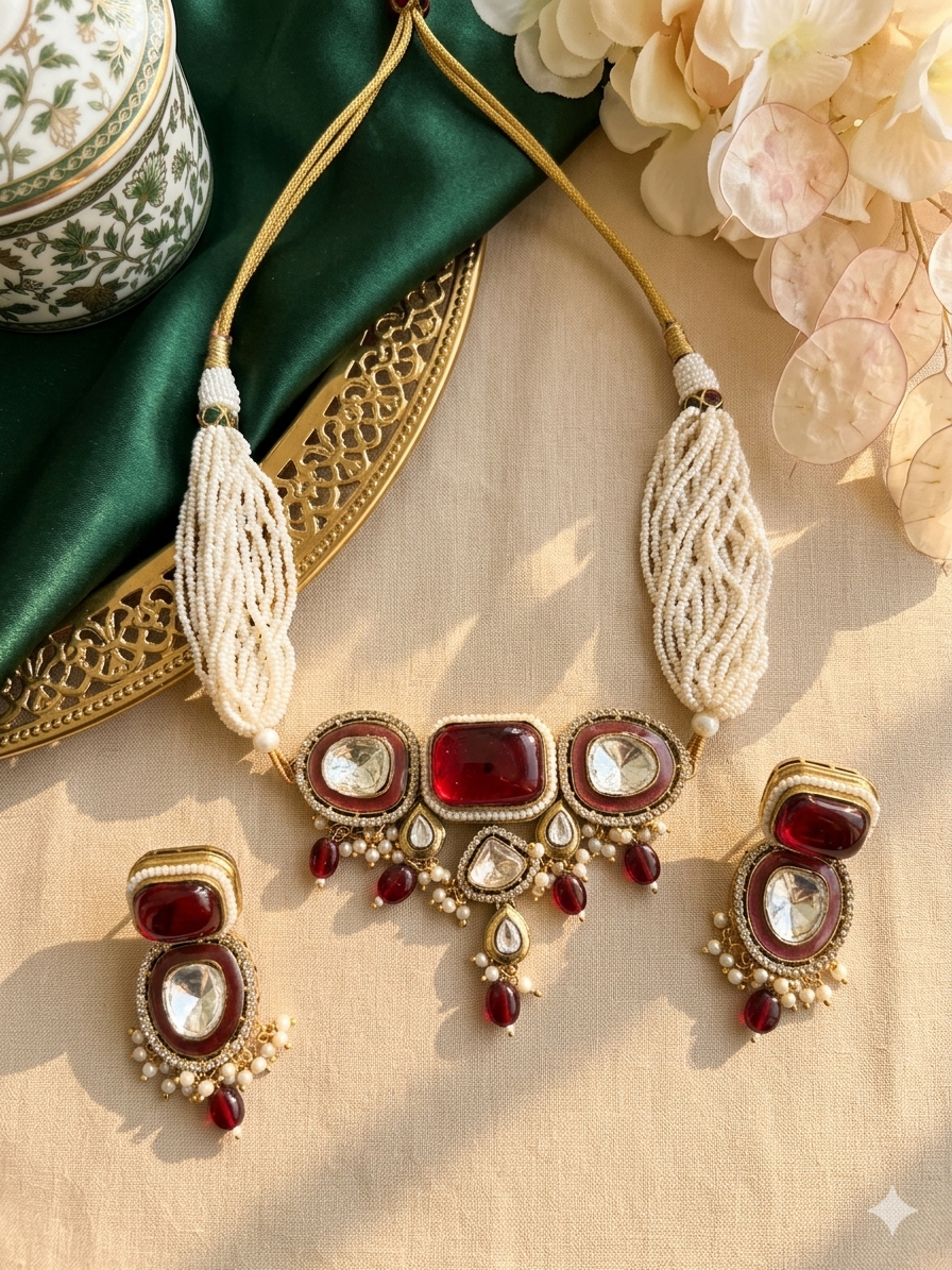 Ruby Polki Pearl Choker Set