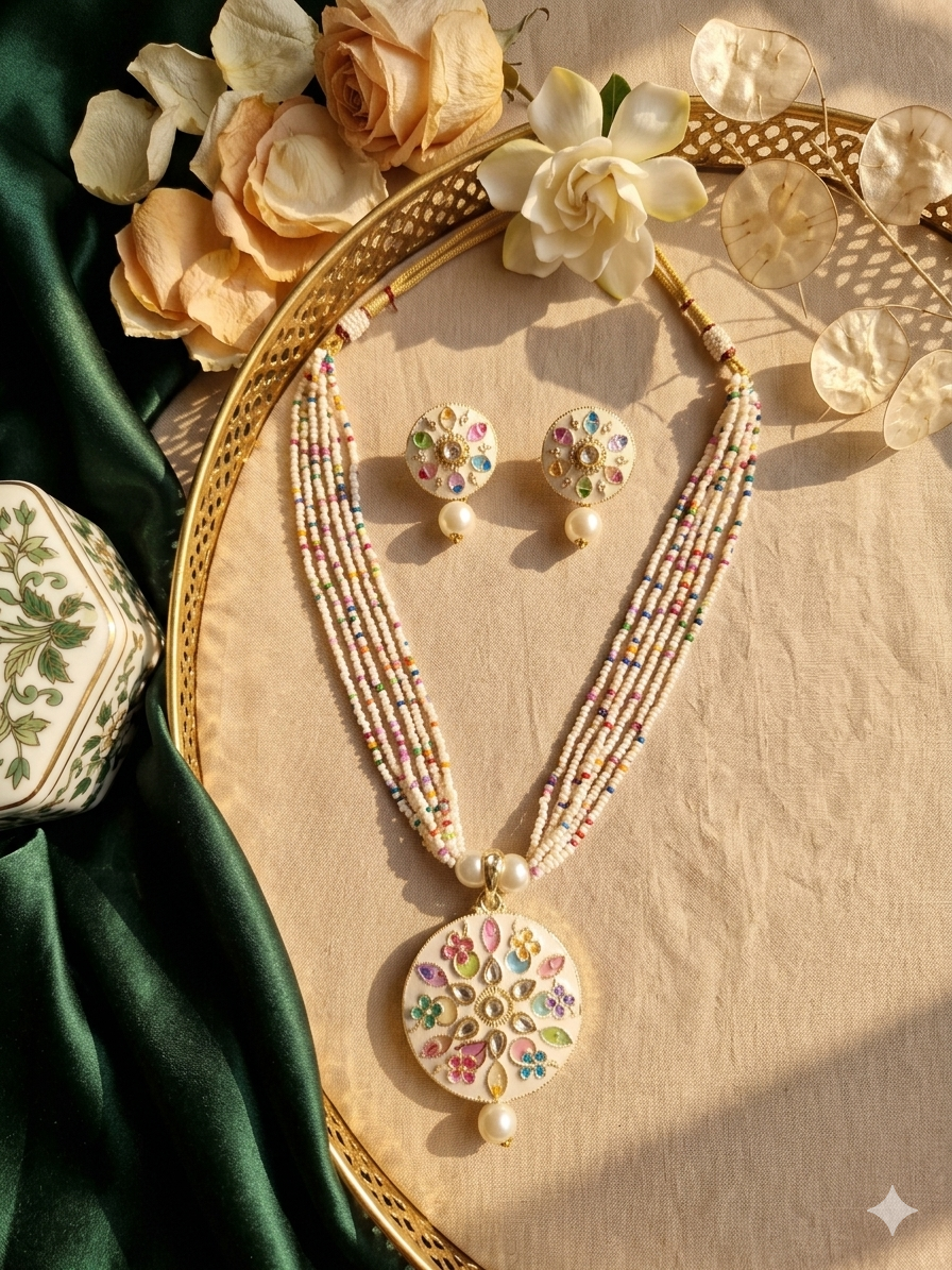 Pastel Rangoli Pearl Necklace Set