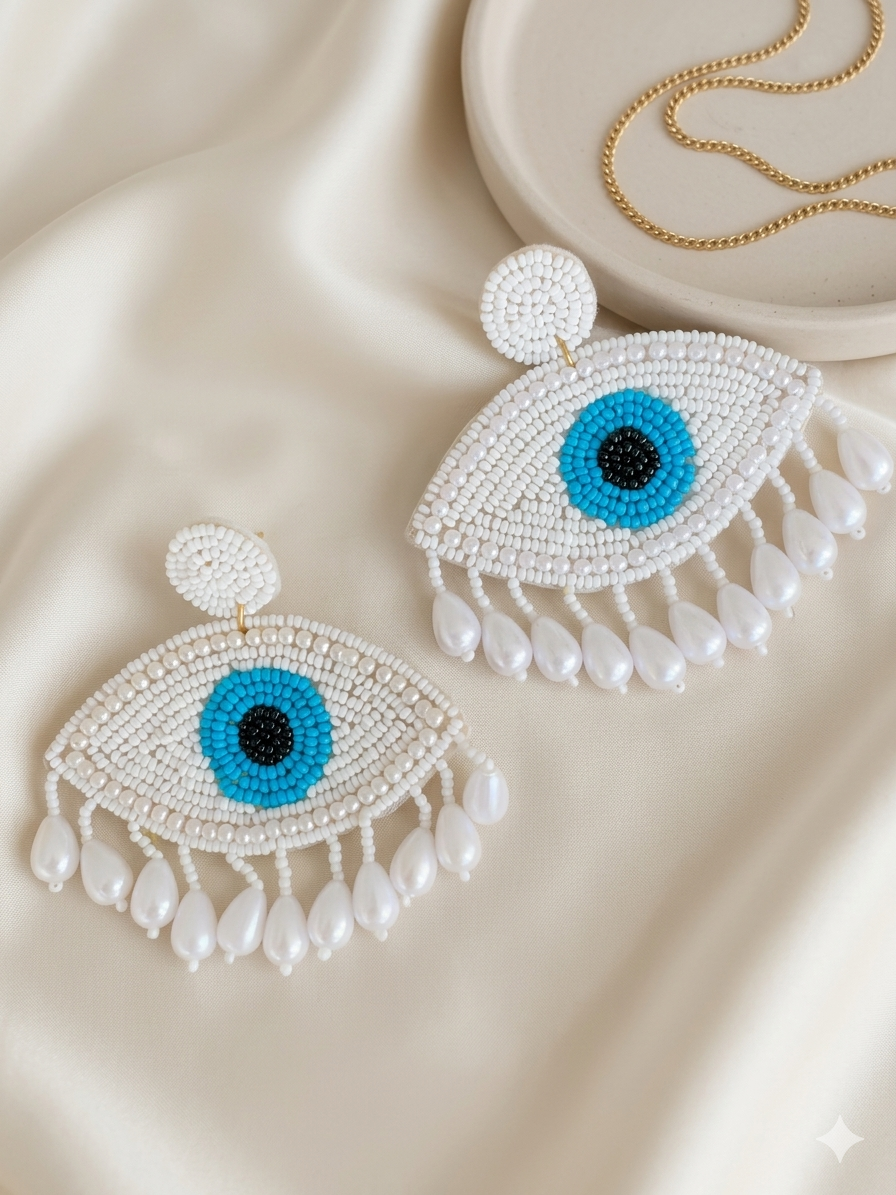 Evil Eye Pearl Earrings
