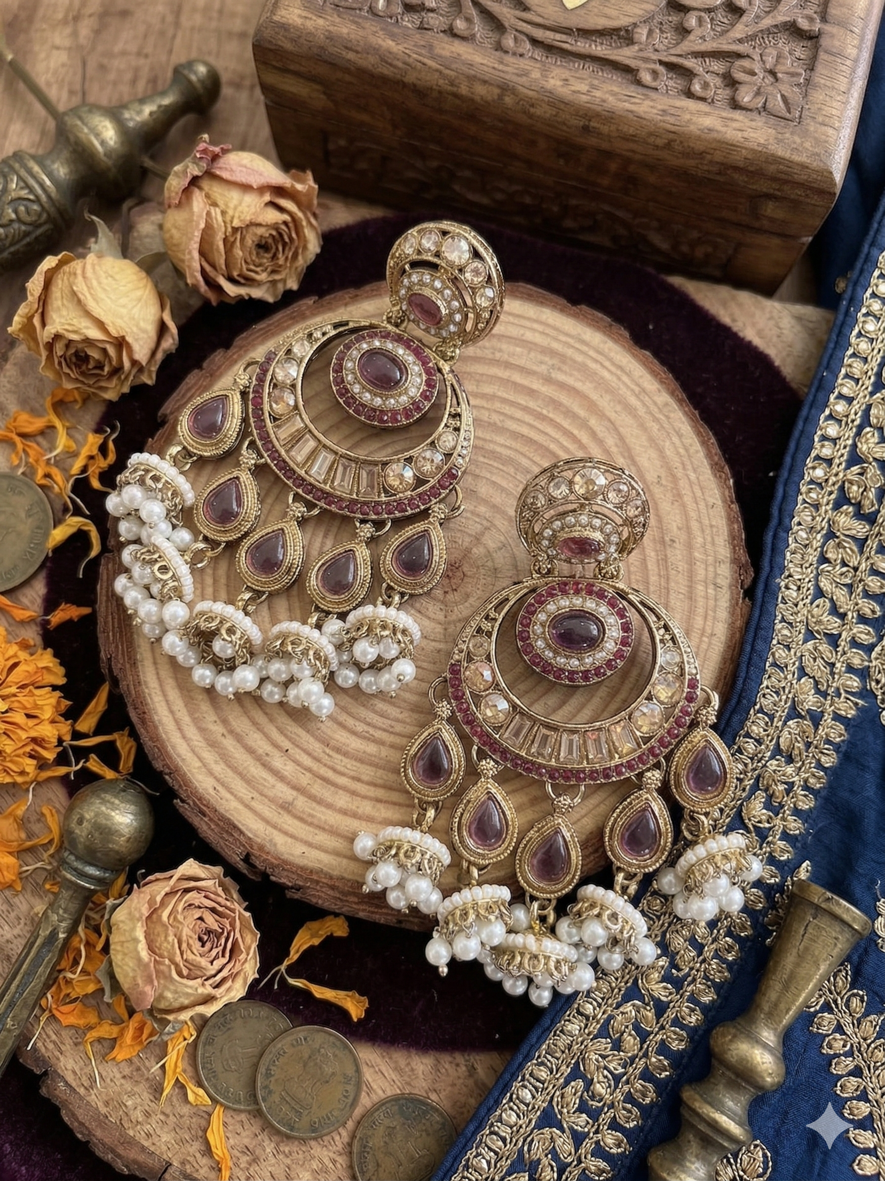 Ruby Chandbali Jhumka Earrings