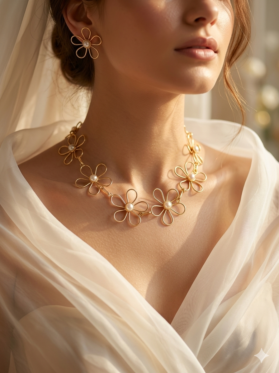 Pearl Bloom Floral Necklace Set