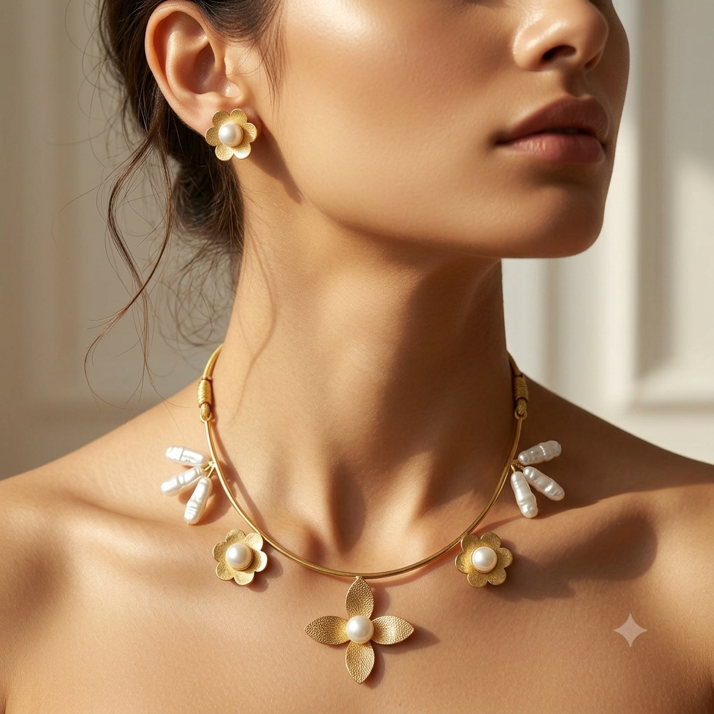 Elara Pearl Blossom Necklace Set