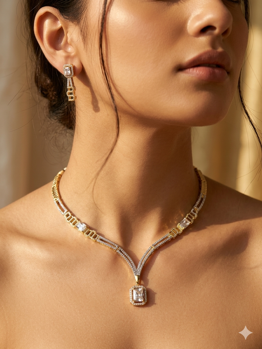 Celeste Solitaire Diamond Necklace Set