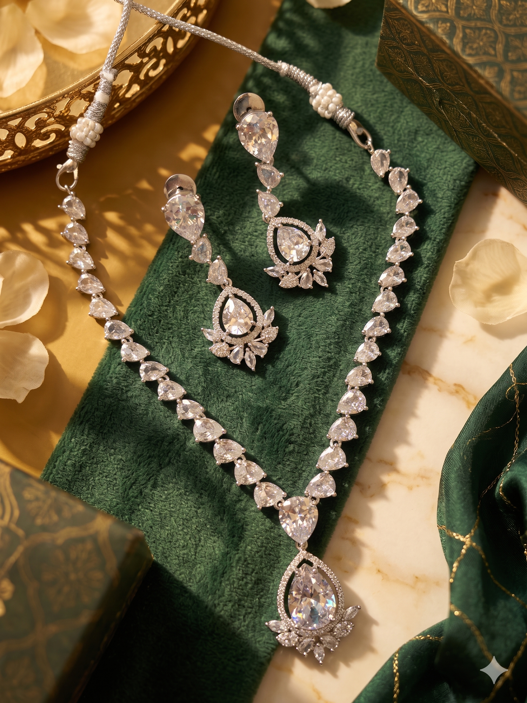 The Aurelia Pear-Cut American Diamond Necklace Set