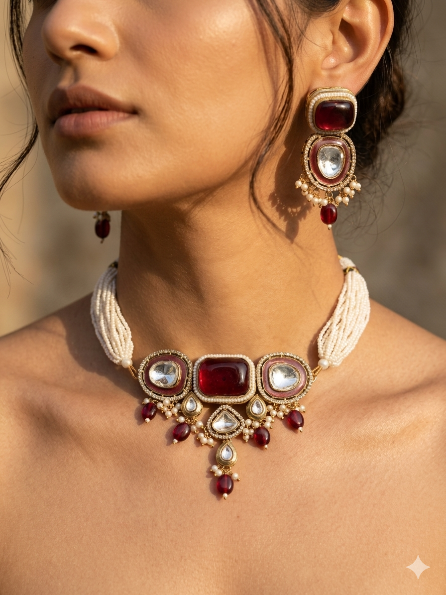 Ruby Polki Pearl Choker Set