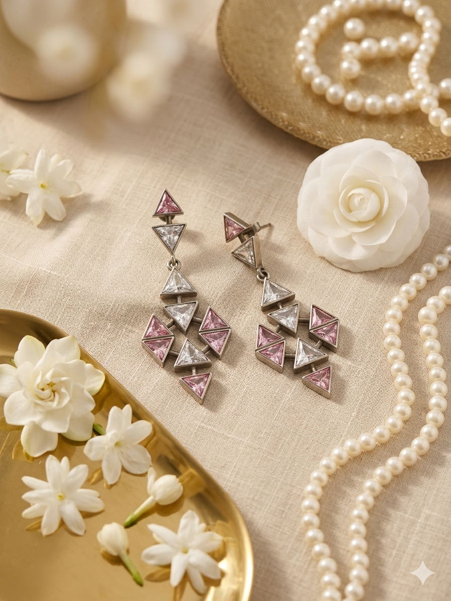 Pink Triangle Drop Earrings