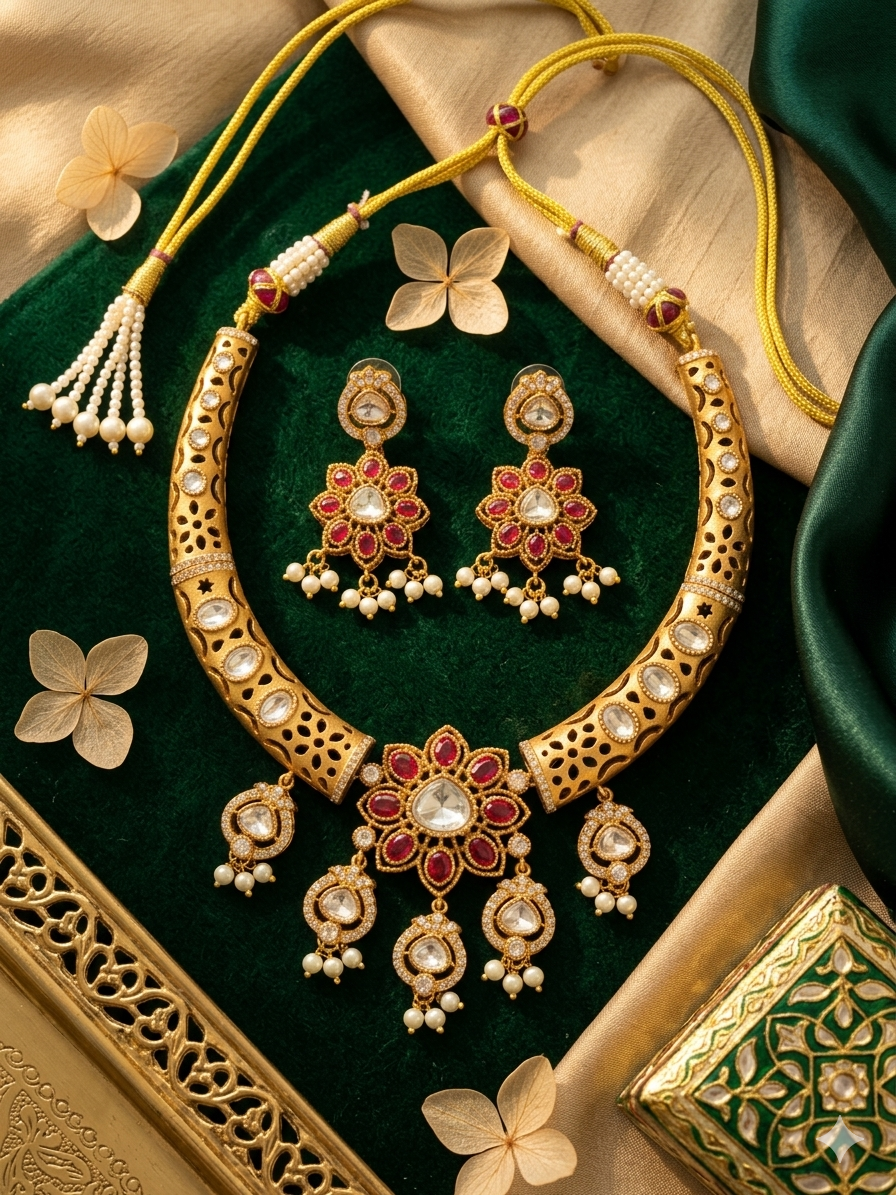 Royal Pushpa Kundan Hasli Necklace Set