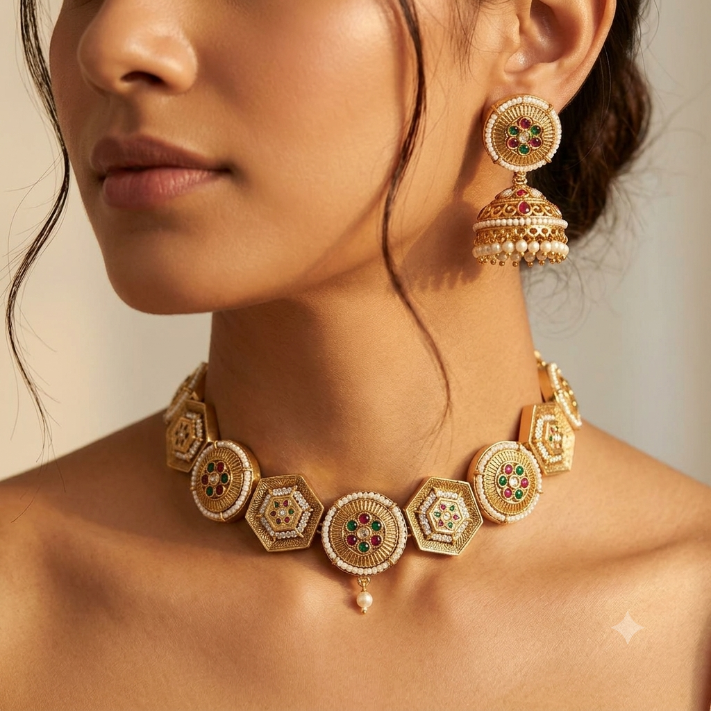 Round Hexa High Gold Choker Set