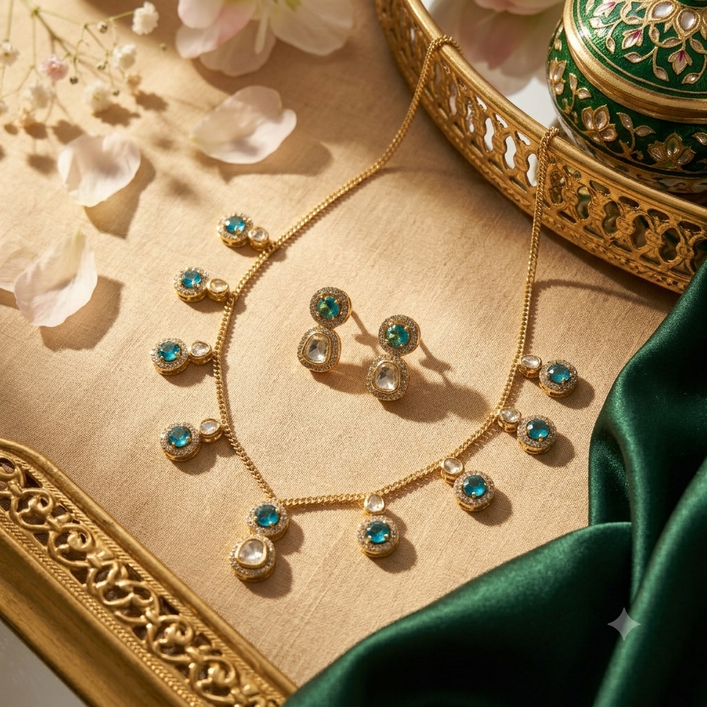 Turquoise Kundan Charm Necklace Set