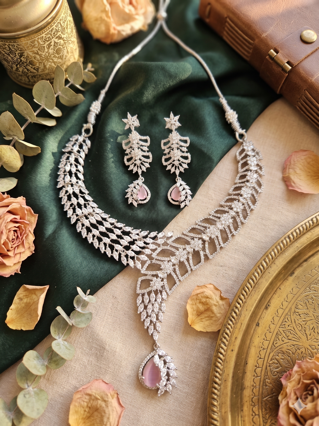 AD Pink Veil Necklace Set