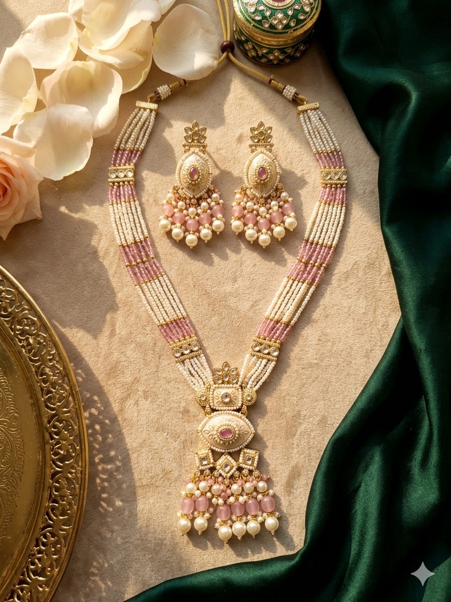 Gulabi Noor Pearl Kundan Haar Set