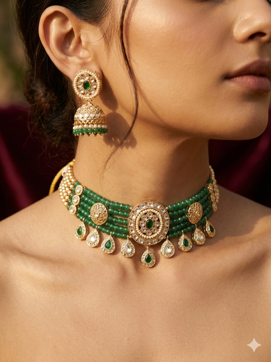 Emerald Aadhya Kundan Choker Set
